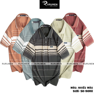 Áo Thun Polo Nam Rurumen Trung Niên Sọc Ngang Cổ Bẻ Có Túi - Áo Phông Cho Bố Nhiều Màu Big Size