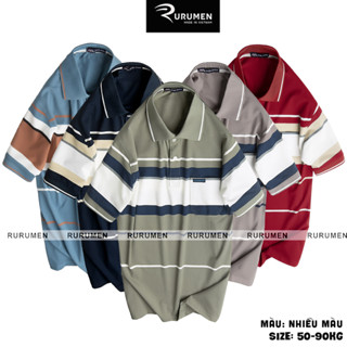 Áo Thun Polo Nam Rurumen Phối Sọc - Áo Thun Cổ Bẻ Trung Niên Có Túi RURUMEN - Áo Phông Sọc Cho Bố Nhiều Màu Big Size