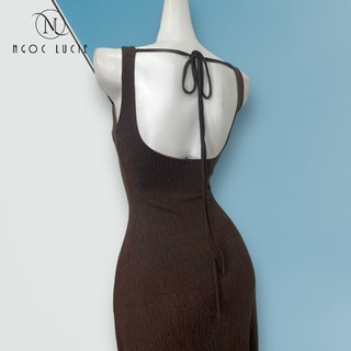 D704 - đầm body xoè nhẹ hở lưng cột dây - ngọc lucie