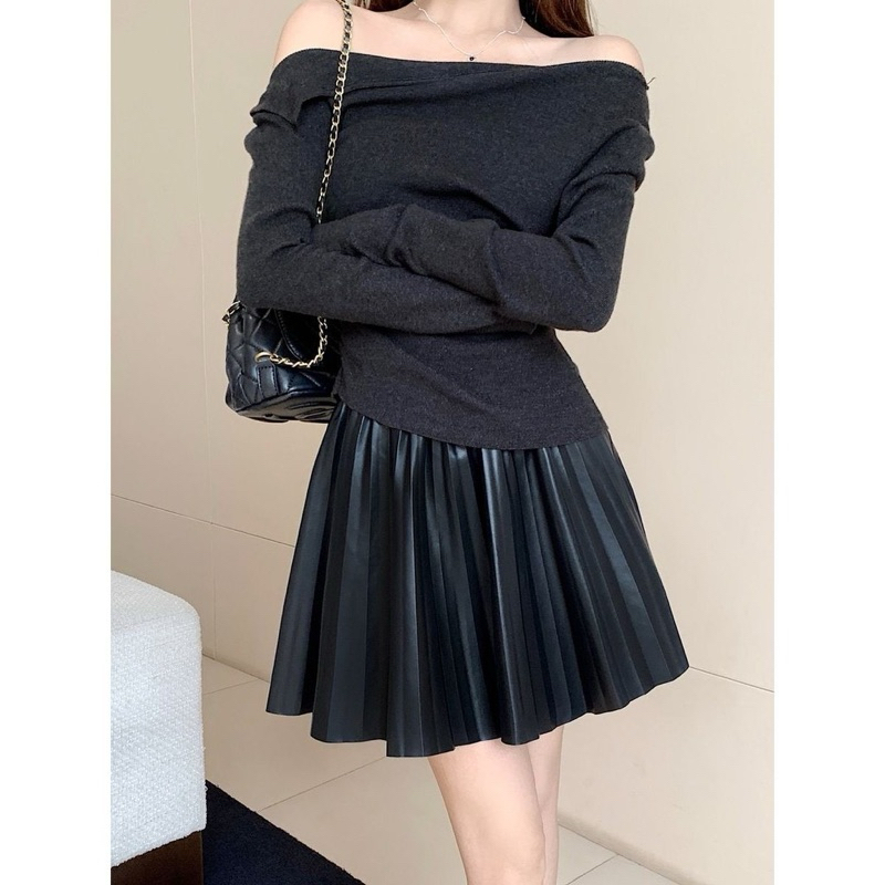Chân váy da xếp ly - size S