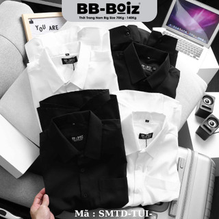 [BigSize] Áo sơ mi BB Boiz nam tay dài TÚI màu trắng & đen chất lụa Big Size 80kg đến 140kg.