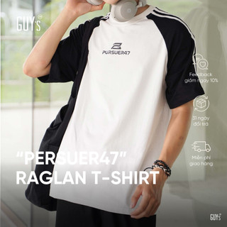 Áo Phông Nam GUY's Closet “Pursuer47” Raglan T-shirt - Trẻ Trung, Năng Động, Co Giãn - Unisex, Dễ Mặc - Màu Trắng