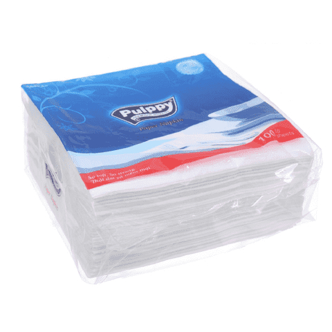 combo 10 gói vuông lớn - Khăn giấy ăn Pulppy 1 lớp 100 tờ 33x33cm - giấy gấp 4 đóng gói