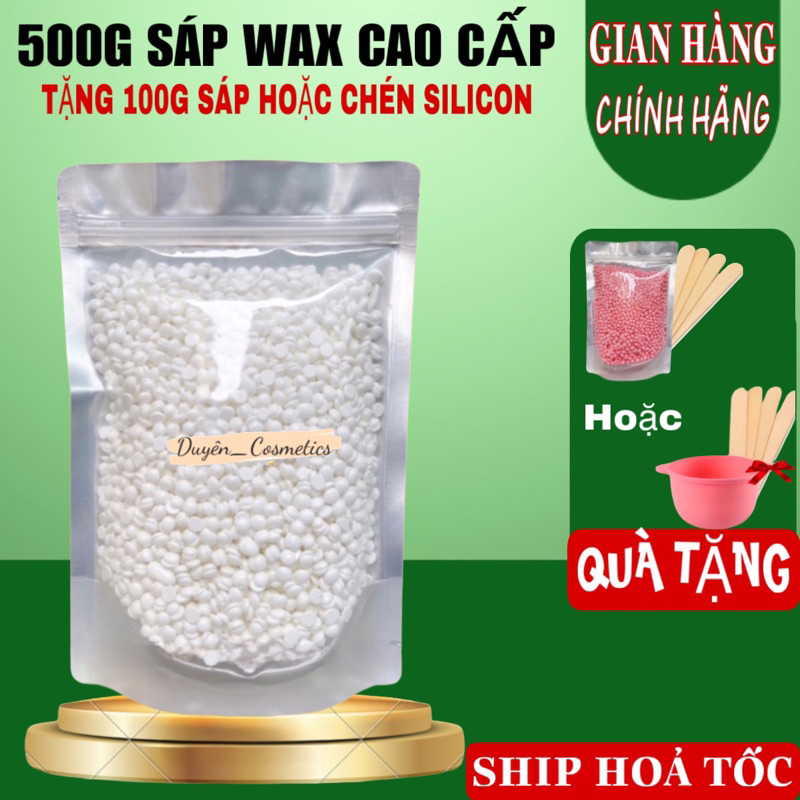 500g sáp wax lông nóng hard wax bean tặng kèm 100g sáp hoặc chén sillicon , cột tóc , que gỗ