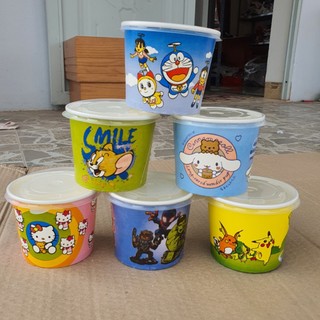  Set 50 tô giấy có nắp 360ml 480ml - Tô giấy dùng 1 lần - In hình dễ thương 