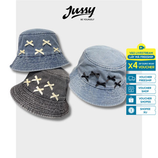 Mũ Bucket Tai Bèo Jean Denim Đính Icon Nơ Xinh Xắn JB42 Jussy Official Mũ Tai Bèo Nam Nữ Chất Jean Dày Dặn Form Unisex
