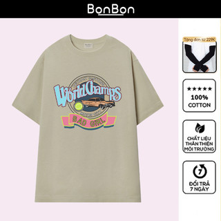 Áo thun, áo phông oversize 100% cotton, co giãn 2 chiều, cổ bo tròn, hình in dễ thương có thể giặt máy BonBon - AC1025