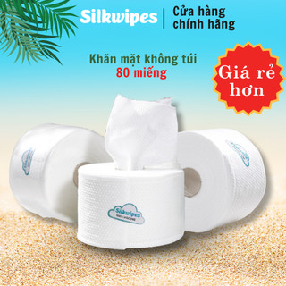 Com 3 cuộn tiết kiệm,Khăn mặt dùng 1 lần SILKWIPES 100% sợi Vicose, dùng khô, dùng ướt, 3 cuộn 80 miếng không vỏ