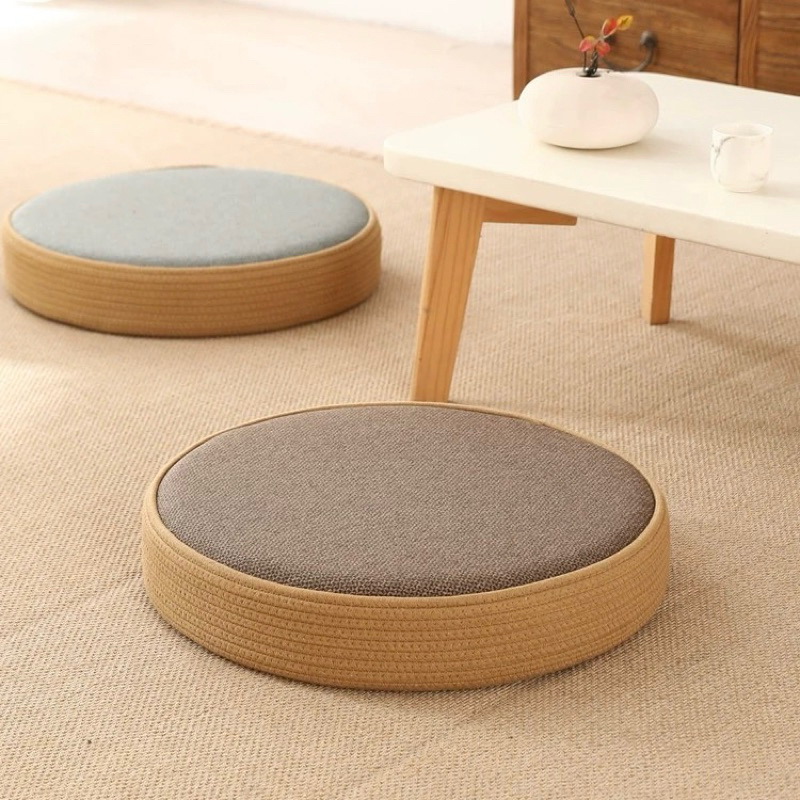 Đệm đôn ngồi vải viền cói êm ái không xẹp size 40cm, đệm ngồi bệt dày dặn bền đẹp Totoro House