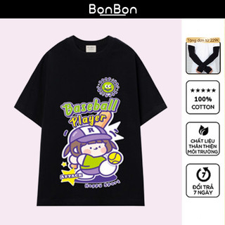 Áo thun unisex, áo phông form rộng 100% cotton, co giãn 2 chiều, cổ bo tròn, hình in Pet có thể giặt máy BonBon -AH2509