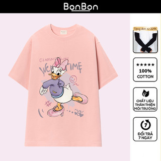 Áo thun vịt Donald, áo phông unisex form rộng 100% cotton, co giãn 2 chiều, cổ bo tròn, có thể giặt máy BonBon - AH2533