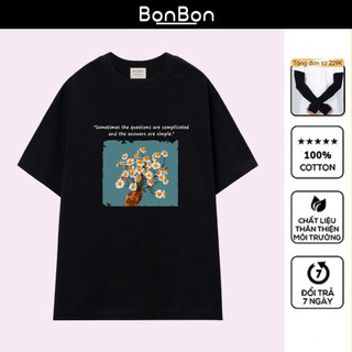 Áo thun Hoa Cúc form unisex 100% cotton, co giãn 2 chiều, cổ bo tròn, in không bong tróc BonBon - AH2535