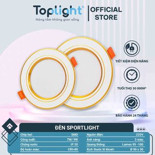 ĐÈN DOWNLIGHT 3 MÀU VIỀN VÀNG- ĐĨA MẮT SMD CHÍNH HÃNG TOPLIGHT