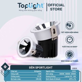 ĐĐÈN SPORTLIGHT TOPLIGHT CAO CẤP 12-18W, LÒNG MÀU TRẮNG/ ĐEN BÓNG/ ĐEN MỜ VÀNG