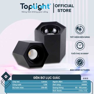 ĐÈN LED ỐNG BƠ LỤC GIÁC 1 ĐÈN BƠ LỤC GIÁC 12W TOPLIGHT (VỎ MÀU ĐEN - TRẮNG)