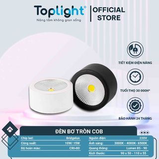 Đèn bơ tròn cob lùn đen/trắng 10-15w mắt led bridgelux