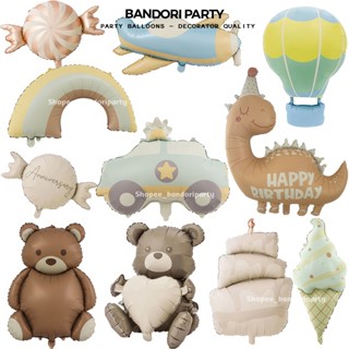 Bong Bóng Nhôm Gấu Khủng Long Ô Tô  Máy Bay Tông Nâu Kem Vintage Trang Trí Sinh Nhật Phong Cách Hàn Quốc Cho Bé Bandori