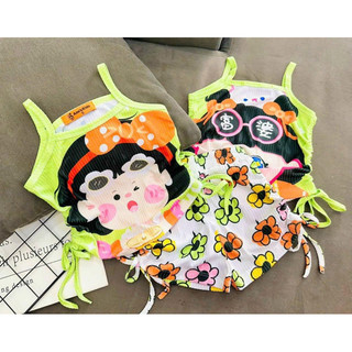 Bộ , Đầm 2 dây thun lạnh gân siêu xinh cho bé
