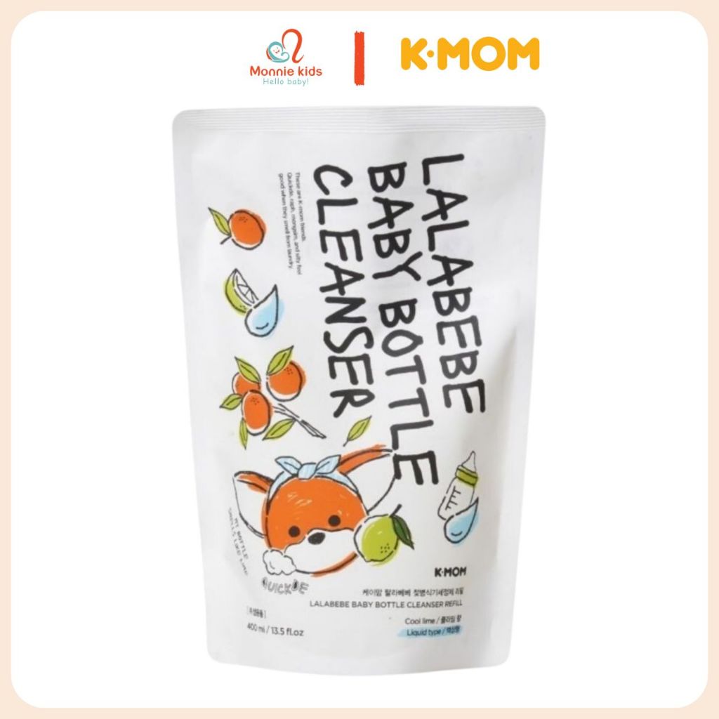 Gel rửa bình sữa K-mom Lalapopo túi 400ml, dung dịch rửa thuần chay Hàn Quốc - Monnie Kids