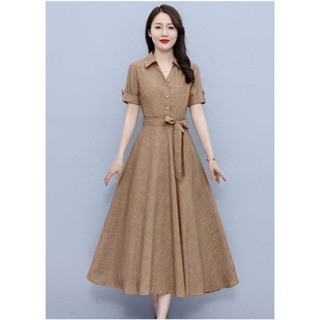 Váy dài nữ trung niên sang trọng tôn dáng cao cấp thanh lịch màu vàng nana