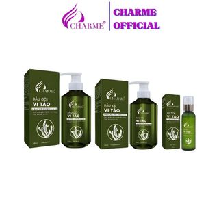 Combo dầu gội, dầu xả tặng xịt tóc vi tảo Charme giúp suôn mượn, chắc khỏe và giảm gãy rụng.