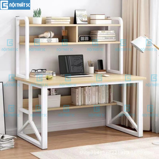 Bàn Học, Bàn Làm Việc Nội Thất 5C Kèm Giá Sách, Chân Sắt Sơn Tĩnh Điện 20x40mm, 25x25mm, Mặt Gỗ MDF Dày 15mm Hiện Đại