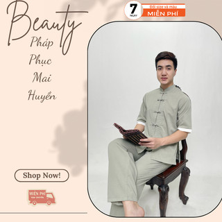 Đồ lam đi chùa nam bộ pháp phục nam tay lỡ cổ tàu chất mềm mại thoải mái phù hợp đi lễ tết lễ chùa