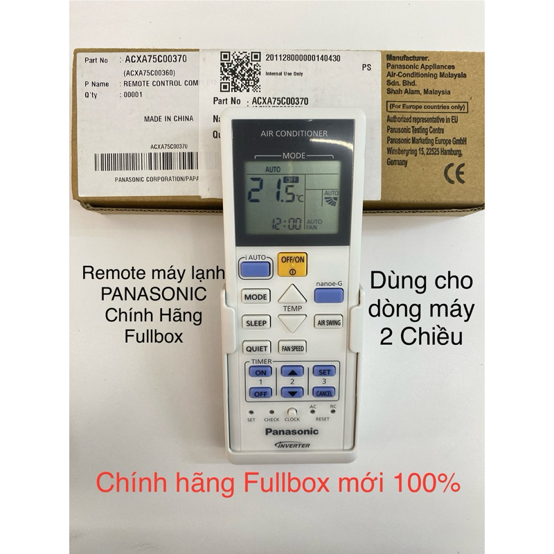 Remote máy lạnh 2 chiều PANASONIC, Điều khiển điều hoà Panasonic Chính Hãng Fullbox 00370
