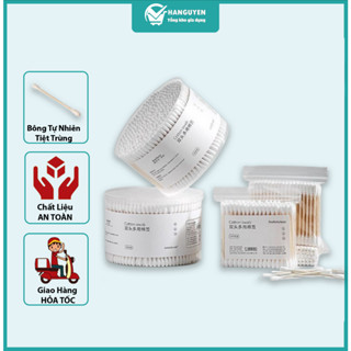 Hộp 500 que tăm bông ngoáy tai thân gỗ 2 đầu tròn xoắn thân thiện với môi trường, tăm bông ngoáy tai tiệt trùng AMI