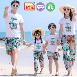 Set gia đình 3 người áo đôi bố mẹ và bé áo thun gia đình 3 4 5 người set đồng phục gia đình đi biển - db185