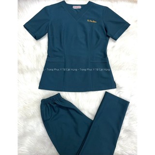 Scrubs nữ màu xanh ngọc bích đậm vải cao cấp