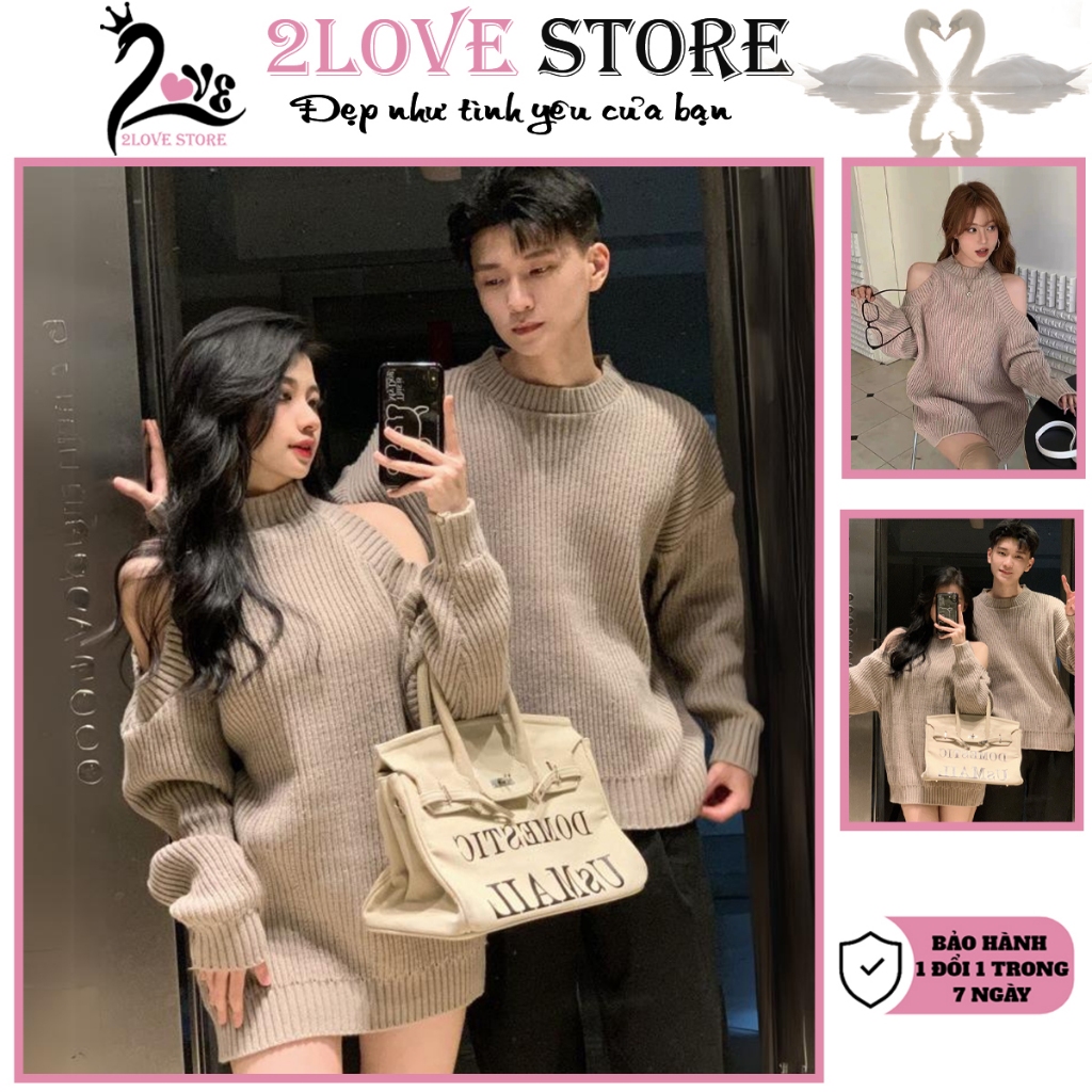 Set đồ đôi nam nữ bộ đồ couple 2Love váy len nữ và áo len dài nam mùa thu đông Mã 19