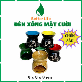 Đèn xông tinh dầu đốt nến hình mặt cười nhiều màu sắc Bát Tràng chén sâu chứa nhiều nước