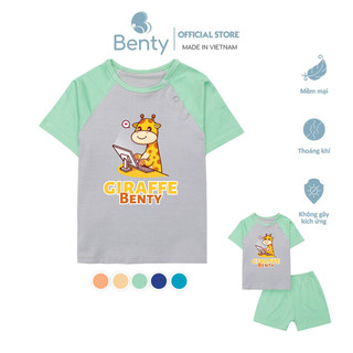 Bộ cộc tay cài chéo BENTY in hình Giraffe BT086 cotton thoáng mát, đồ bộ cho bé cao cấp