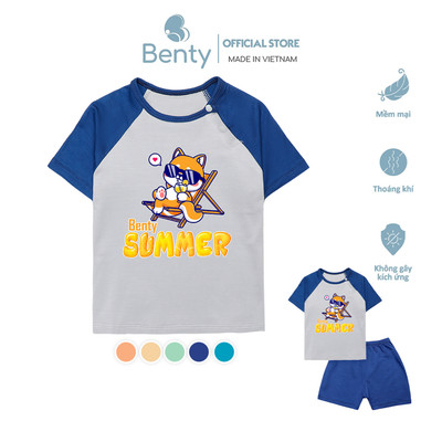 Bộ cộc tay cài chéo BENTY hình Summer BT083 chất thoáng mát mềm mịn, đồ ngắn tay bé trai, bé gái