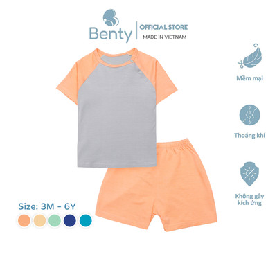 Bộ cộc tay cài chéo phối ghi xám trơn BENTY chất cao cấp mềm mịn, quần áo trẻ em an toàn cho bé
