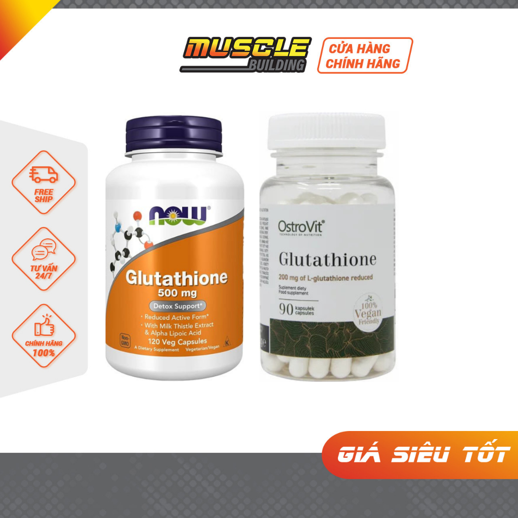 Viên uống Now Glutathione 500mg, Ostrovit Glutathione 200mg làm trắng sáng, đều màu da, tăng sinh collagen