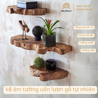 Kệ gỗ tự nhiên uốn lượn lắp âm tường, kệ treo tường giấu chân để đồ đa năng