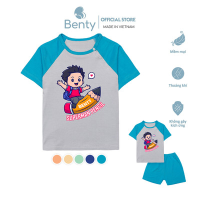 Bộ cộc tay cài chéo phối BT082 BENTY chất co giãn mềm mịn mát, đồ bộ trẻ em cao cấp chính hãng