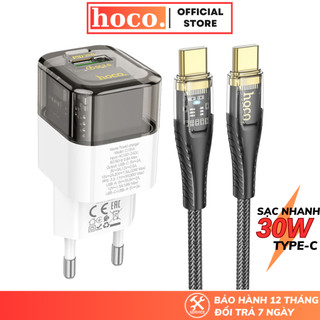 Combo bộ sạc nhanh type C 30W Hoco củ sạc pd30w kèm dây báo đèn cho samsung máy tính bảng iphone 15