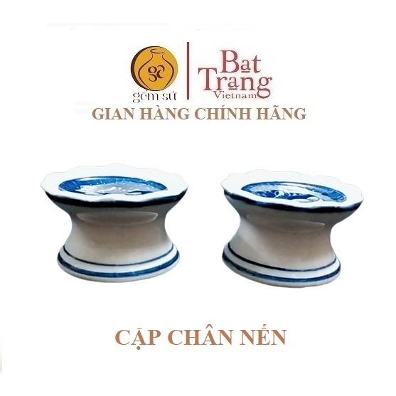 Cặp chân nến thờ men lam gốm Bát Tràng