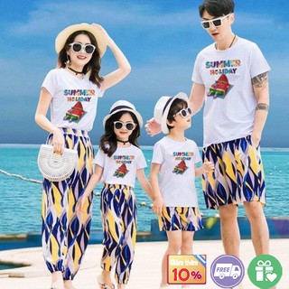Set đôi bố mẹ và bé trai bé gái áo thun đồng phục gia đình 3 4 5 6 người đi chơi du lịch -cn171