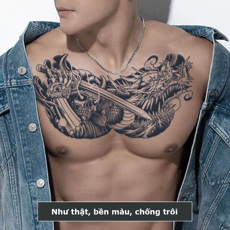 Hình xăm nửa ngực tạm thời HX-012, miếng dán hình xăm giả nhật cổ 15 ngày chống nước