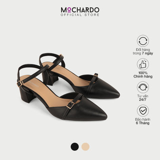 Giày sandal cao gót nữ mochardo bít mũi hở gót phối khóa da 5cm mc-810