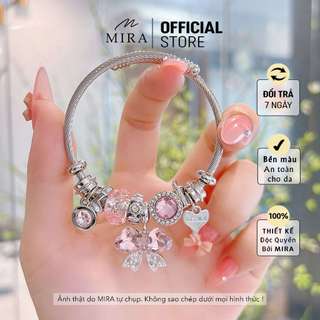 Kiềng lắc tay mira & co. ktxb01 kiềng tay mix charm nơ đá hồng freesize tự điều chỉnh