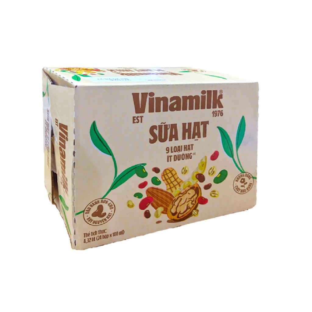 HOẢ TỐC  Sữa 9 loại hạt Vinamilk Ít đường - Thùng 24 hộp 180ml