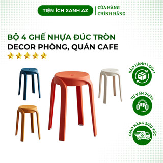 Bộ 4 ghế decor tròn quán cafe, ghế đôn nhựa đúc sang trọng đẹp đẽ đúc nguyên khối