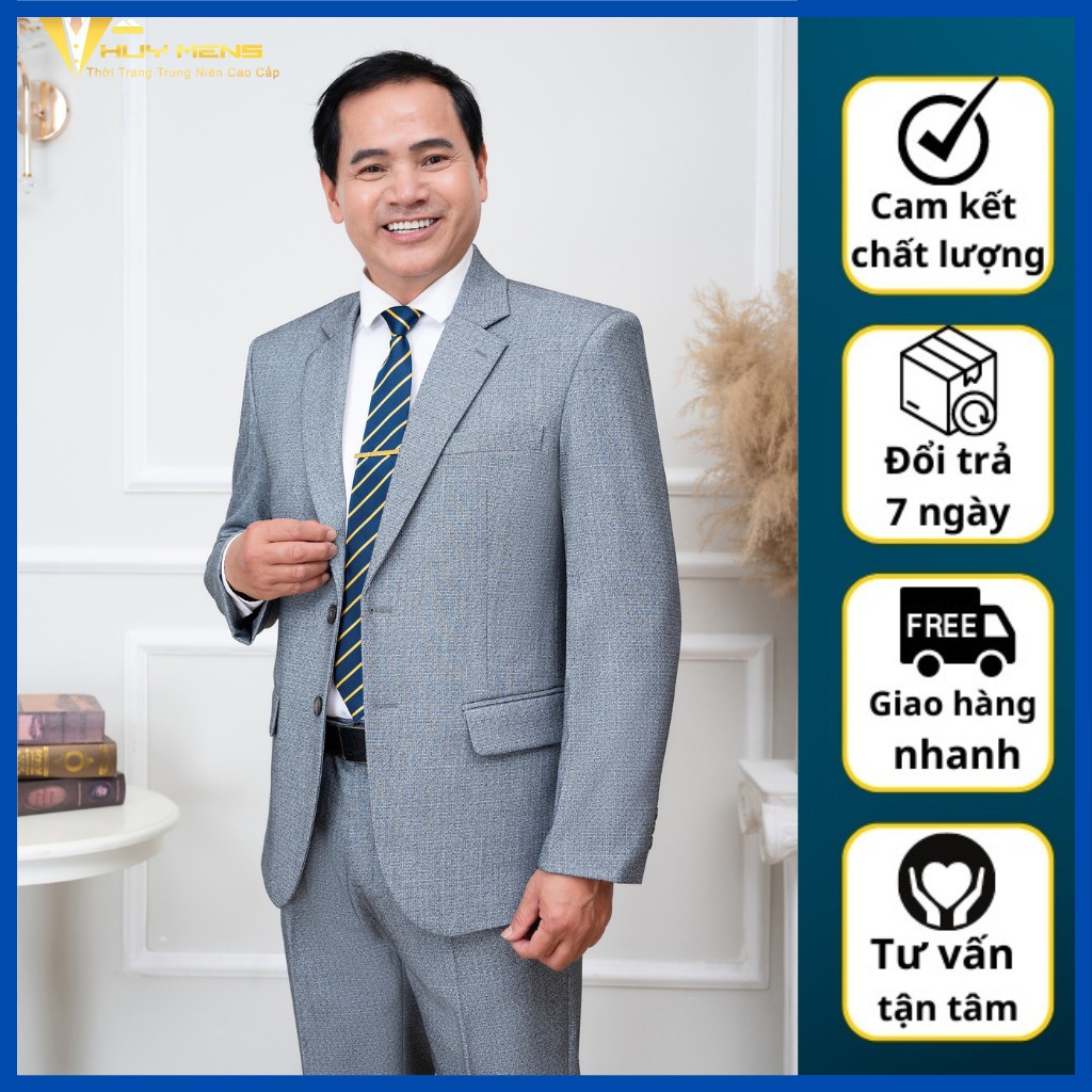 Bộ Vest Nam Trung Tuổi Hồng Ngọc .Vest Trung Tuổi dáng suông hai khuy ( Tặng Kèm Cà Vạt )