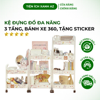 Kệ xe đẩy 3 tầng đựng đồ đa năng có bánh xe di chuyển dành cho Spa Nail nhà bếp phòng học tặng kèm Sticker dễ thương Ocp