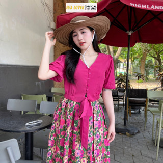 Set bộ áo 1 màu mix chân váy hoa dáng dài kiểu dáng trẻ trung năng động Evalover